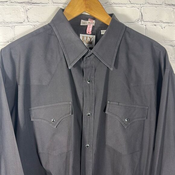 Ely Cattleman Tall Man Snap Long Sleeve Shirt Country Western size XXLT Black - Picture 2 of 8